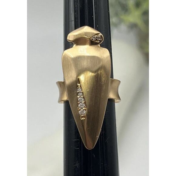 Kendra Scott SALLY Brass brushed Gold Tone Arrowhead Crystal Adj Ring Sz 6.75 - Picture 2 of 16